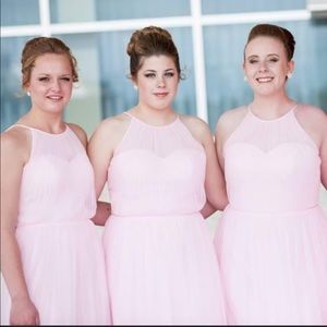 Beautiful pink tulle bridesmaid dress with halter top